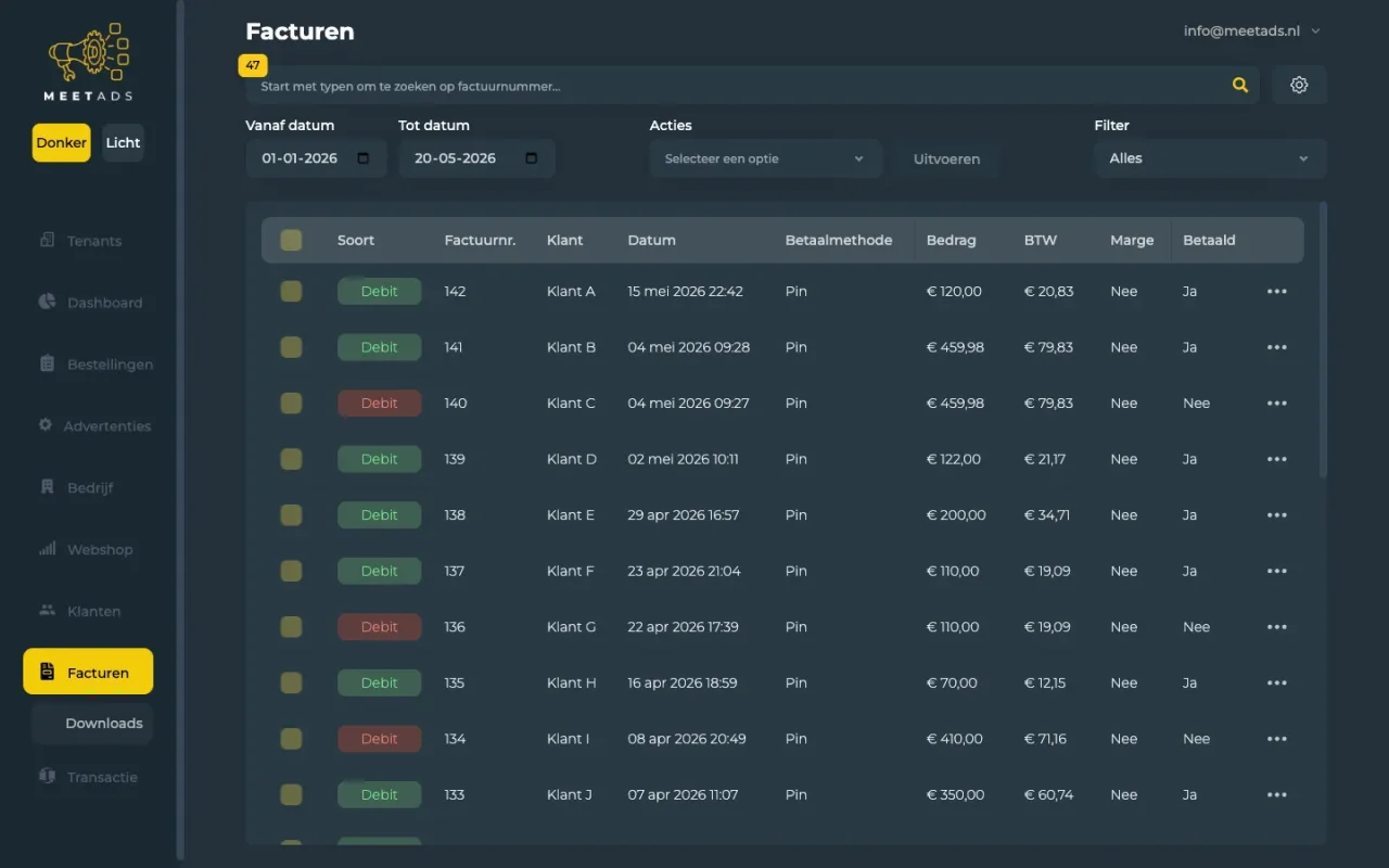 Facturatieprogramma voor autobranche — facturenlijst en BTW per regel